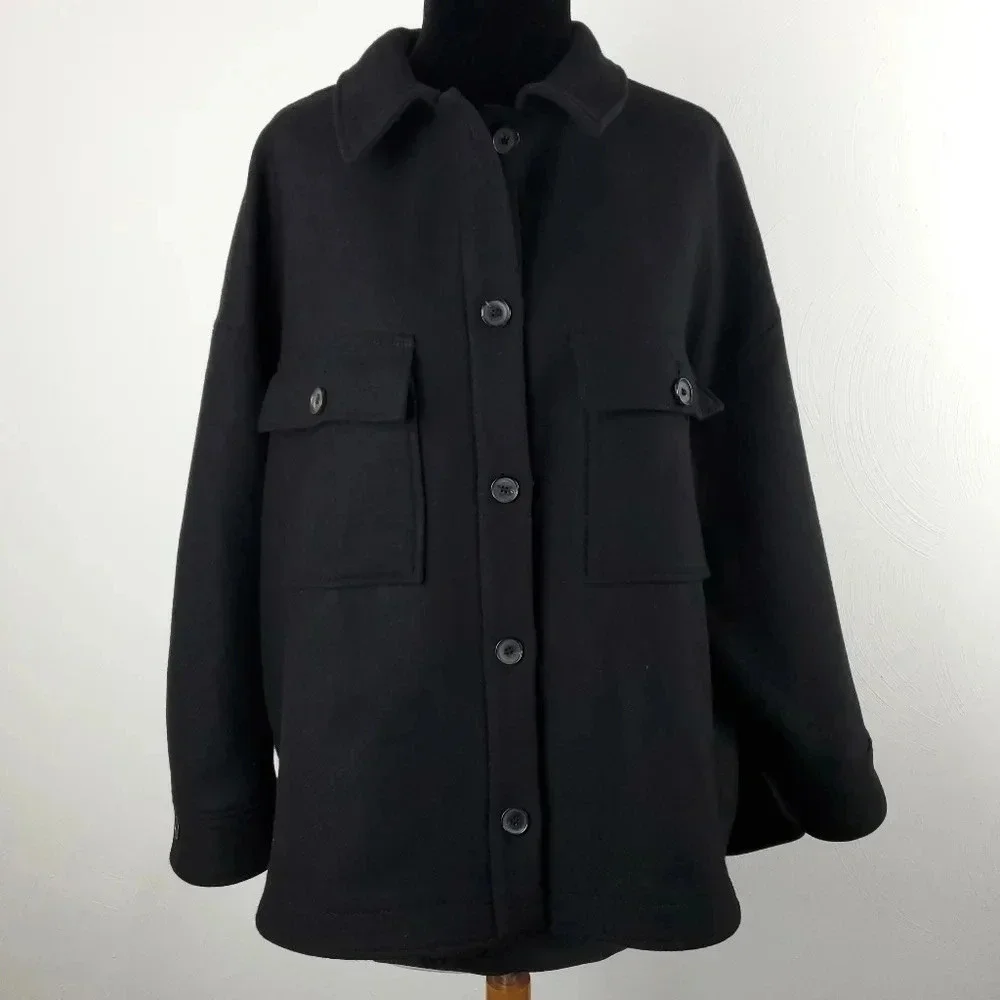 Zara Manteco Wool Black Oversized Shacket Size L